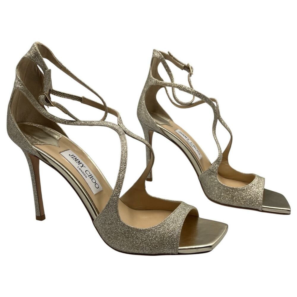 Jimmy Choo Azia 95 Ankle Strap Glitter Heels Sandals Platinum Ice Size 40 US 10 - Picture 8 of 11